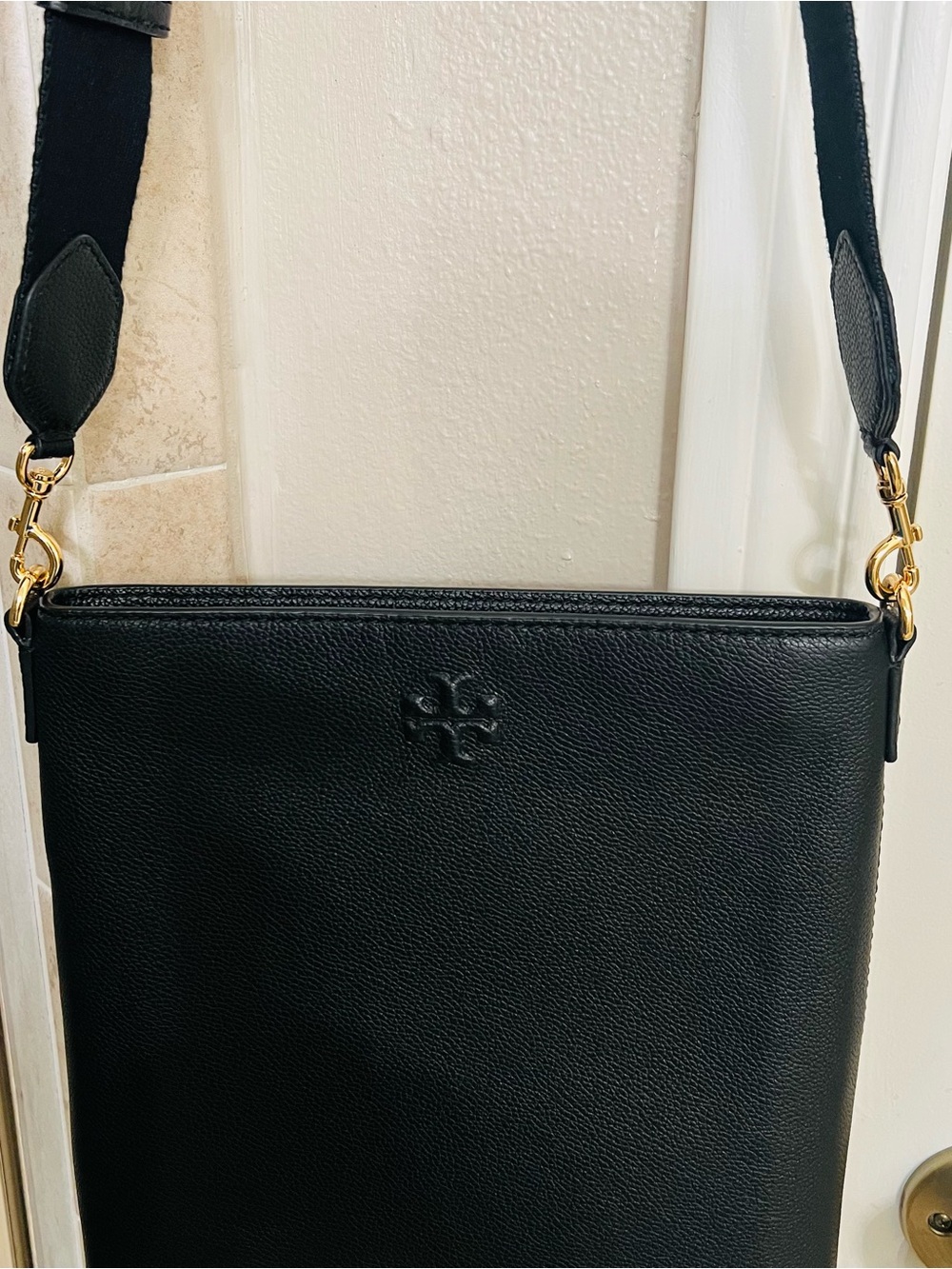 Tory Burch Black Pebbled Leather Crossbody with Gold Hardware